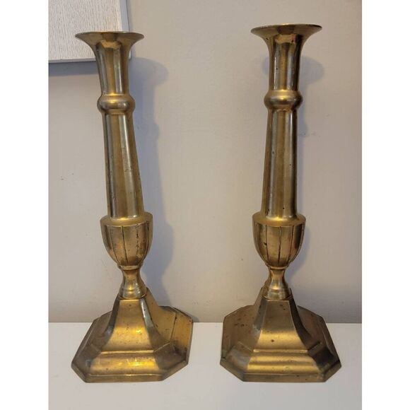 Antique Brass Candlestick Pair Holder 11.5"Tall - Picture 1 of 7